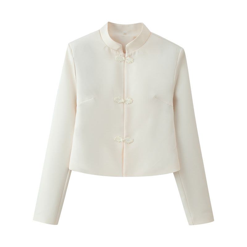 Damen Gekürzte taillierte Jacke mit Mandarinkragen und dekorativen Knebelverschlüssen Shop Nory