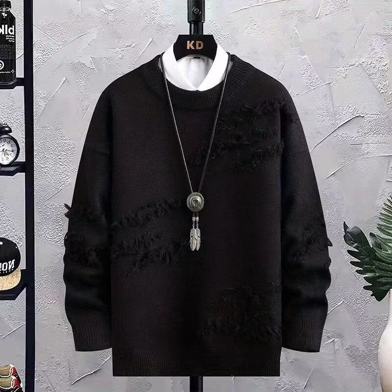 Herren Oversized Strickpullover mit Fransen‑Used‑Details und Rundhalsausschnitt Shop Nory
