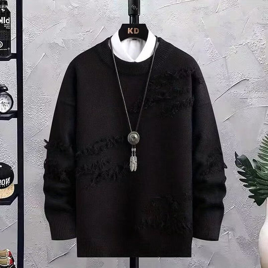 Herren Oversized Strickpullover mit Fransen‑Used‑Details und Rundhalsausschnitt Shop Nory
