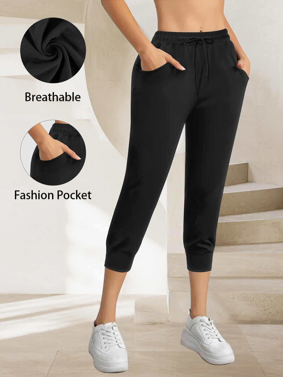 Damen Atmungsaktive Ankle-Joggerhose mit Kordelzug und Eingrifftaschen Shopy Nory
