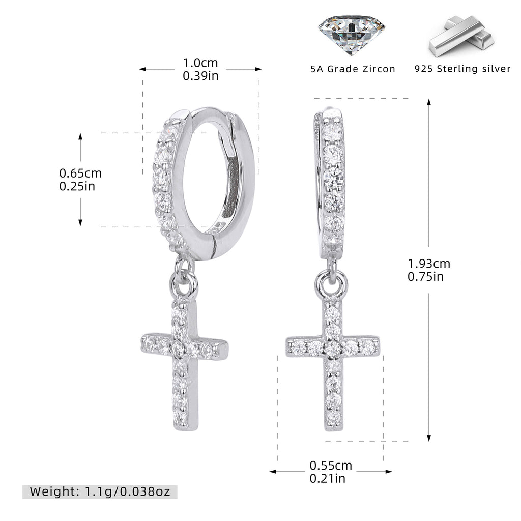 Damen Ohrhänger mit funkelndem Kreuzanhänger aus hochwertigem 925 Sterling Silber Shop Nory