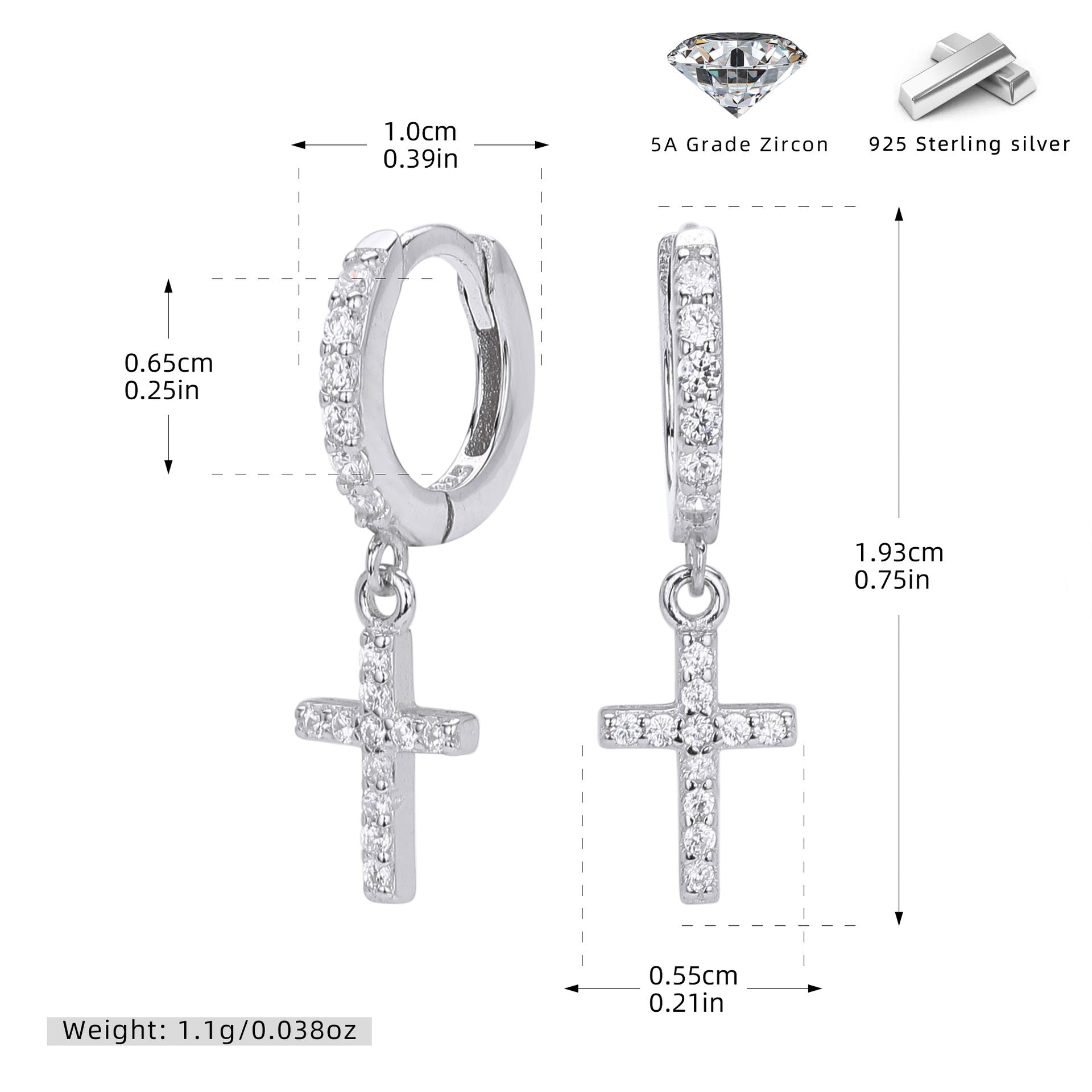 Damen Ohrhänger mit funkelndem Kreuzanhänger aus hochwertigem 925 Sterling Silber Shop Nory