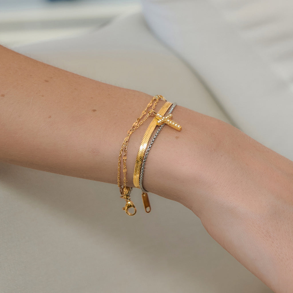 Damen Edelstahlarmband mit doppelter Kette und elegantem Design Shop Nory