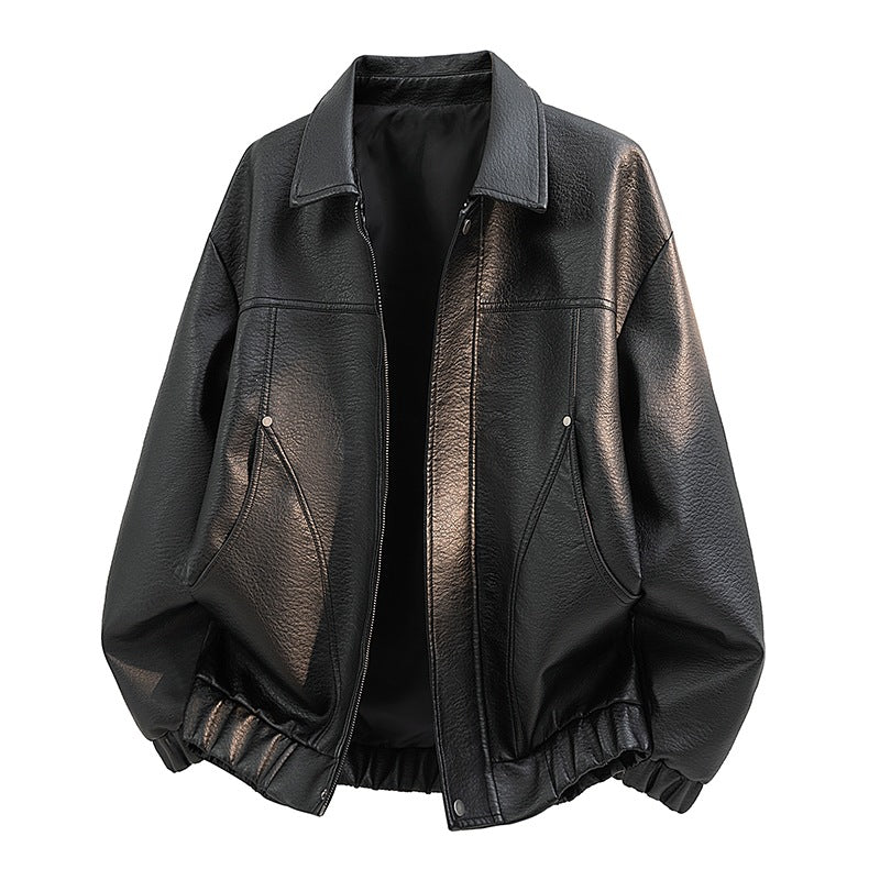Herren Lässige Kunstlederjacke mit elastischem Bund Shop Nory