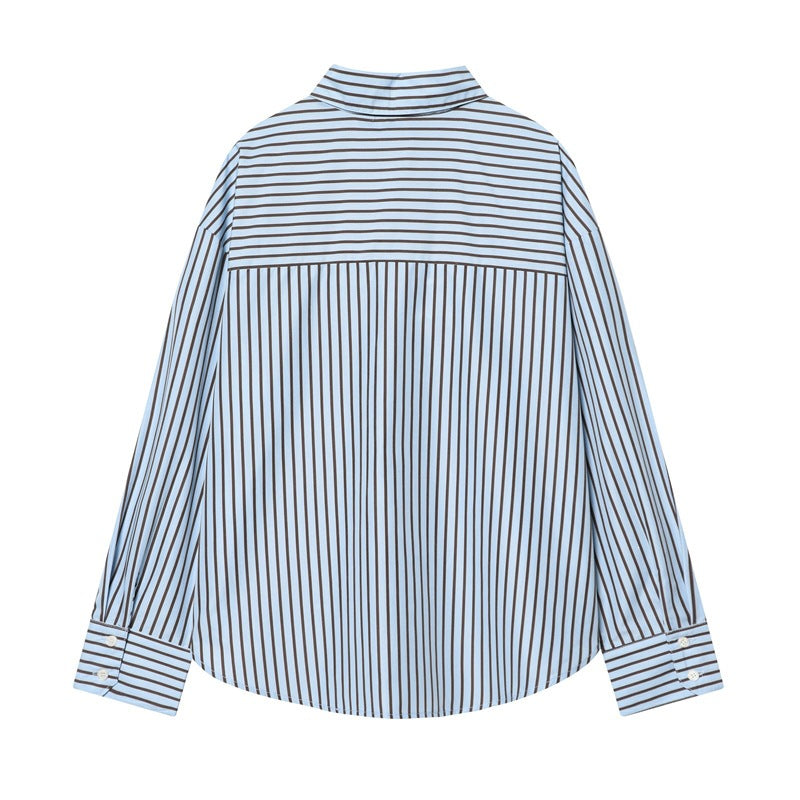 Damen Oversize-Hemd mit vertikalem Streifenmuster und Kentkragen Shop Nory
