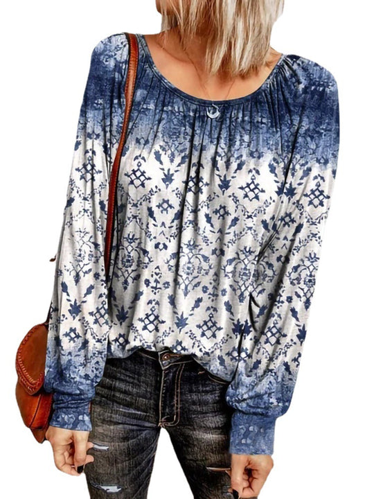 Damen Ethno-Print Oversize-Tunika mit Rundhalsausschnitt und langen Ballonärmeln Shop Nory