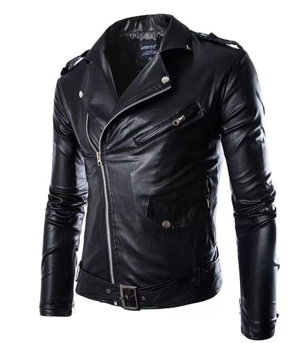 Herren Echtes Leder Bikerjacke mit Asymmetrischem Reißverschluss