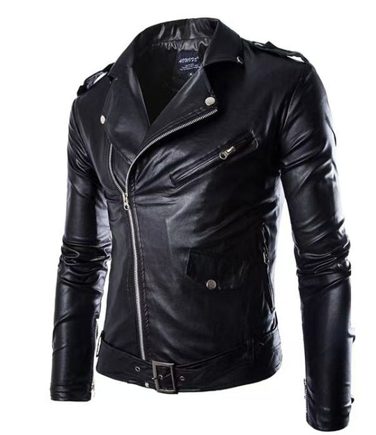 Herren Echtes Leder Bikerjacke mit Asymmetrischem Reißverschluss