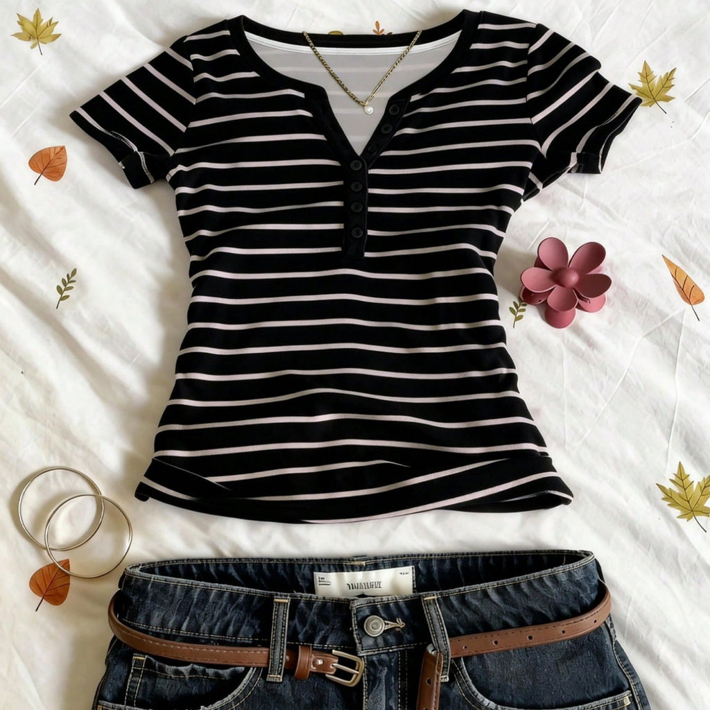 Damen Kurzarmshirt mit Knopfleiste