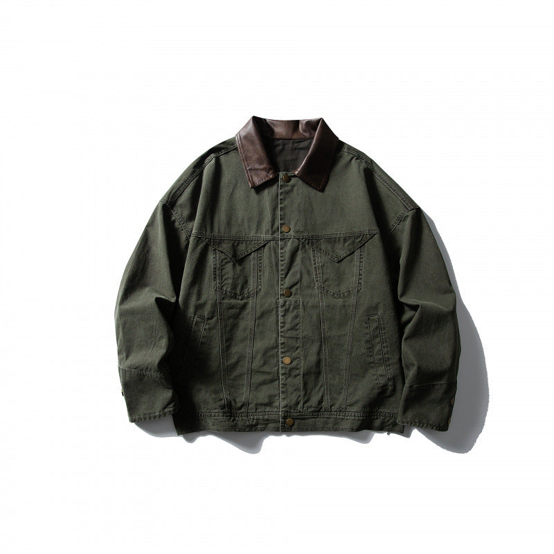 Herren Boxy-Canvasjacke mit Lederkragen und Overshirt-Silhouette Shop Nory