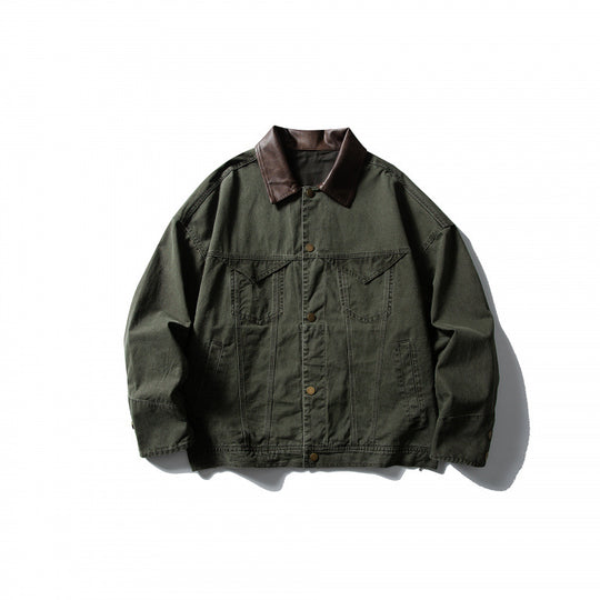 Herren Boxy-Canvasjacke mit Lederkragen und Overshirt-Silhouette Shop Nory