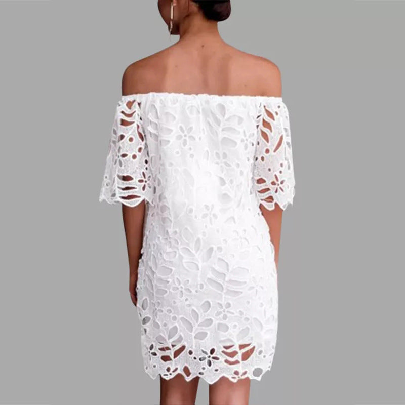 Damen Off-Shoulder Kleid mit floralen Cut-Outs und luftigen Ärmeln