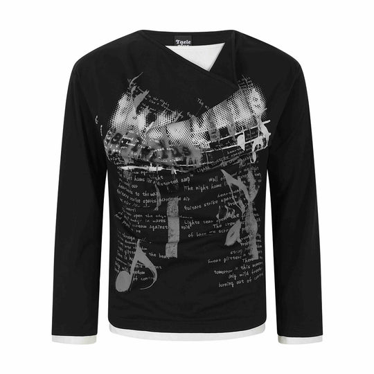 Damen Langarmshirt mit asymmetrischem Schlauchkragen und Grafik‑Music‑Print Shop Nory