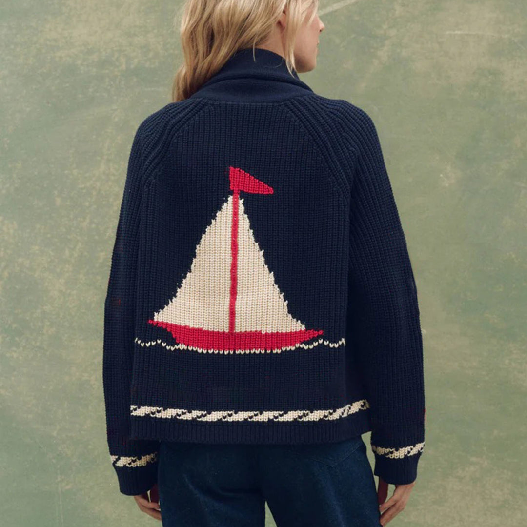 Damen Grobstrick-Cardigan mit Reverskragen und Pferde‑Intarsie Shop Nory