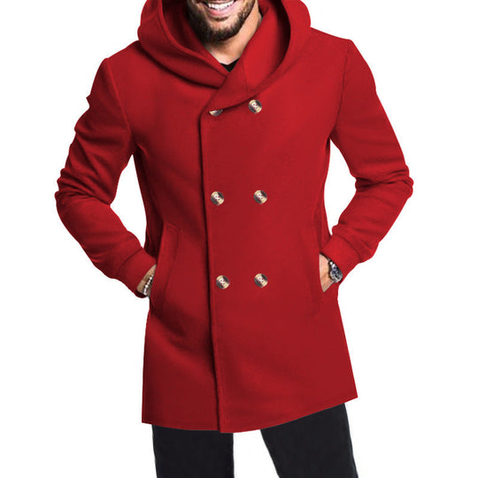 Herren Modische Doppelreihige Jacke mit Kapuze