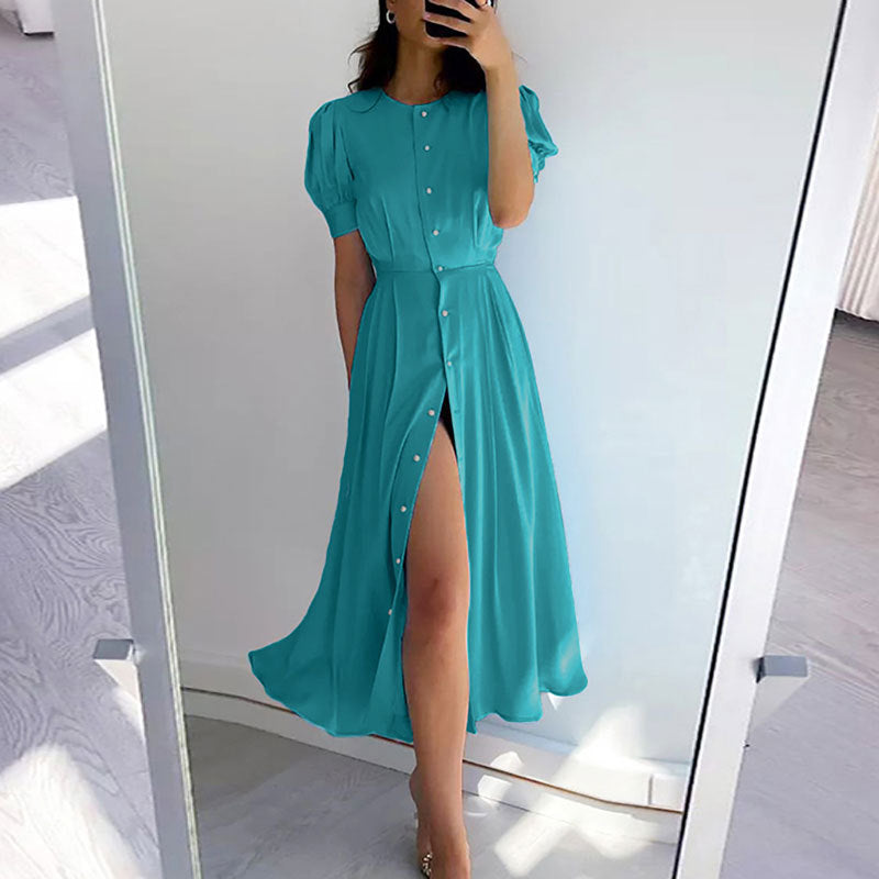 Damen Hemdkleid mit hochgeschlossenem Kragen und seitlichem Schlitz