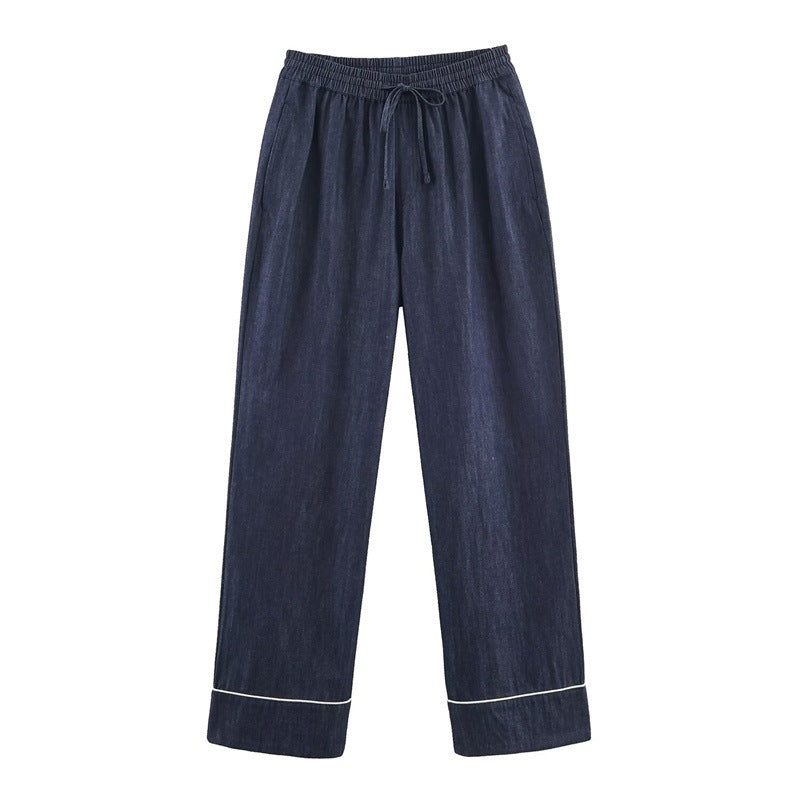 Damen Lockere weite Denim-Hose mit elastischem Bund und Kordelzug Shop Nory