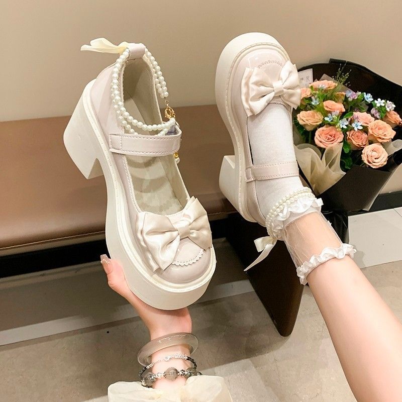 Damen Plateauschuhe mit dekorativem Perlenriemen und Schleifendetail
