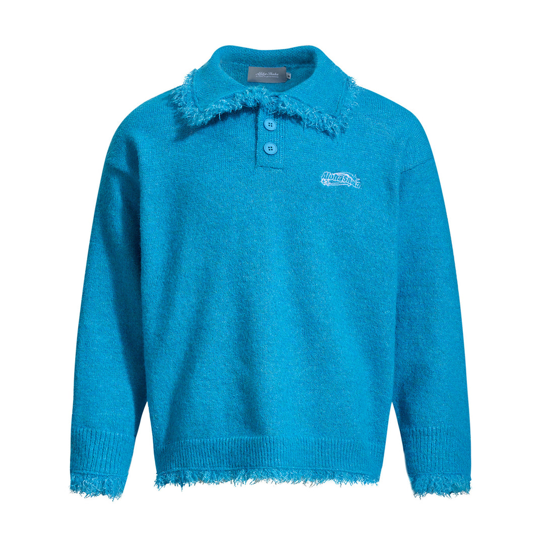 Unisex Grobgestrickter Polokragen-Pullover mit Fransenbesatz Shop Nory