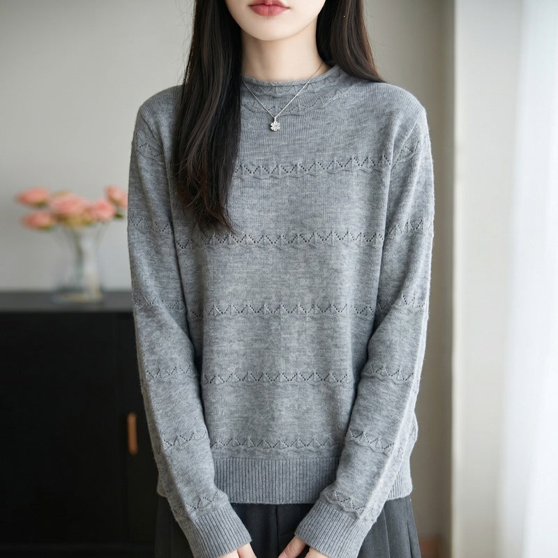 Damen Leichter Ajourstrick-Pullover mit kurzem Stehkragen und feinem Rippsaum Shop Nory