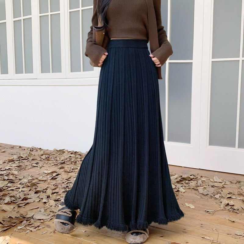 Damen Eleganter und fließender Maxirock mit plissierten Details Shop Nory
