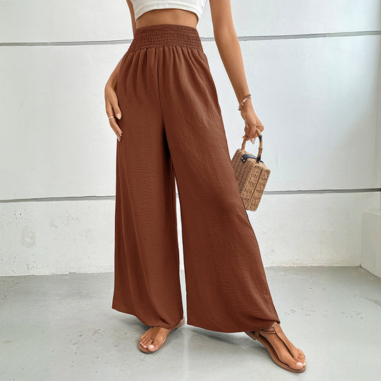 Damen Palazzo-Hose mit hohem, elastischem Rüschenbund und Eingrifftaschen Shop Nory