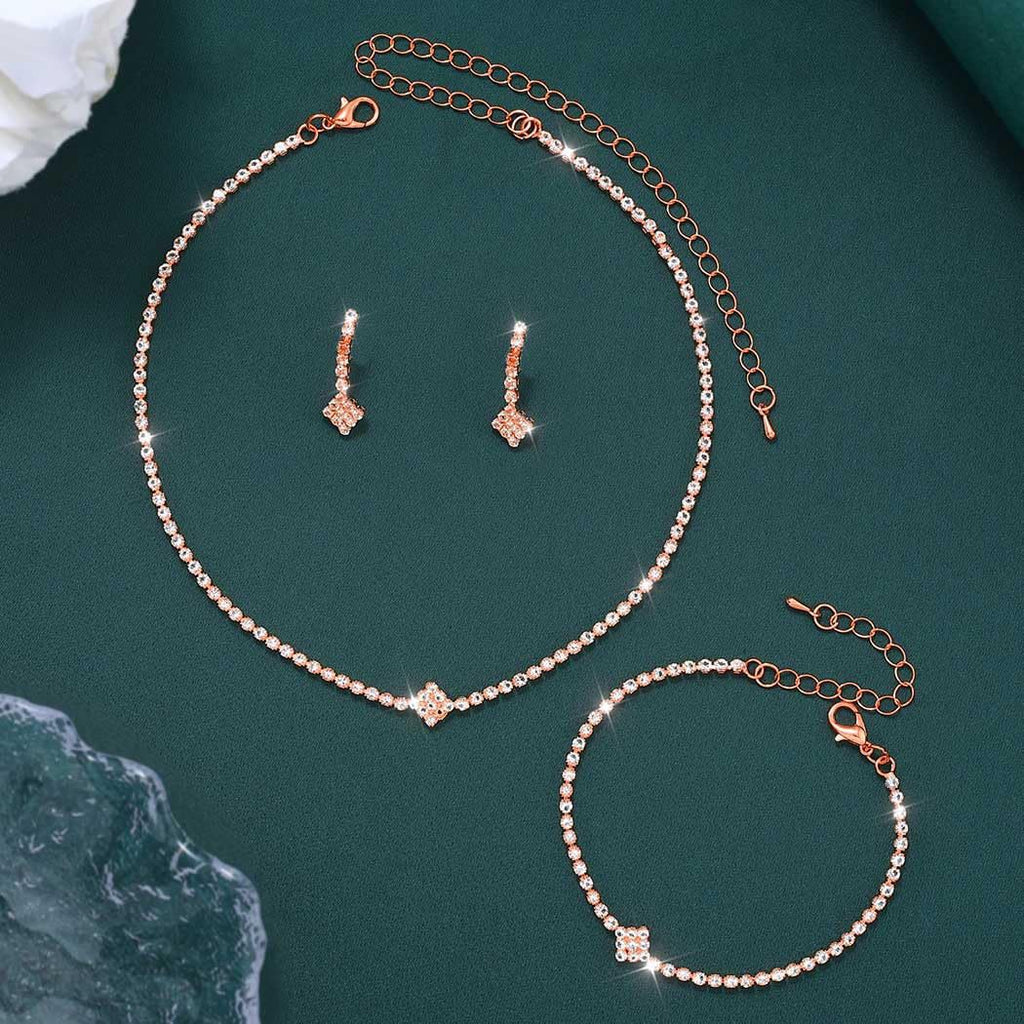 Premium Kubik-Zirkonia Tennis Schmuckset mit verstellbarem Halskette und Armband