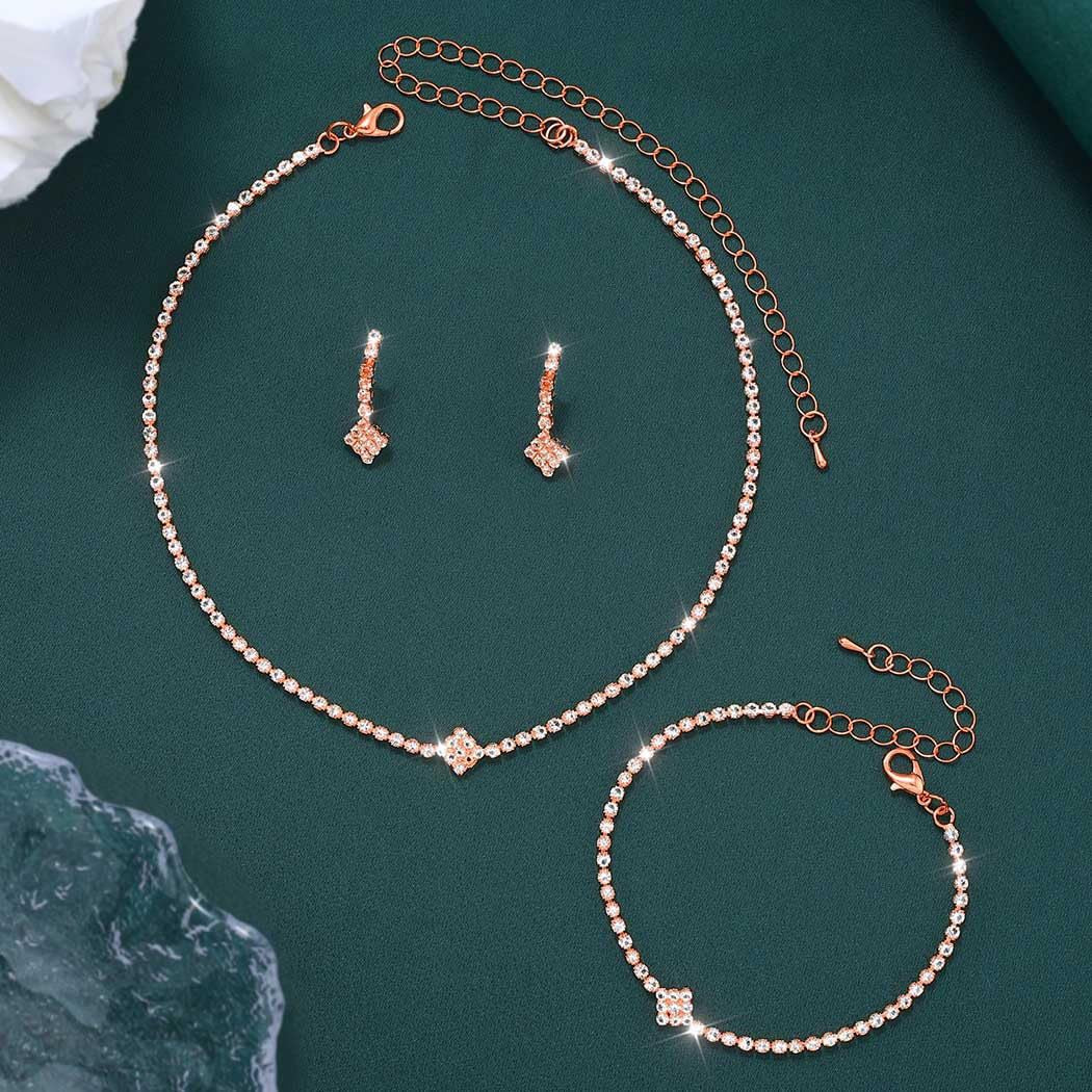 Premium Kubik-Zirkonia Tennis Schmuckset mit verstellbarem Halskette und Armband