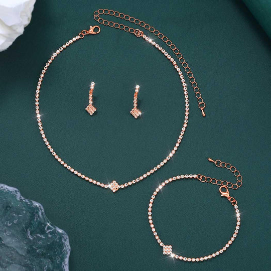 Premium Kubik-Zirkonia Tennis Schmuckset mit verstellbarem Halskette und Armband