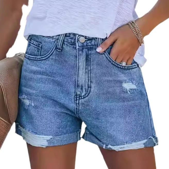 Damen Denim-Shorts im modischen Destroyed-Look mit lässigem Schnitt