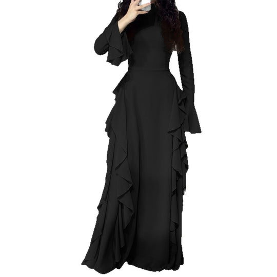 Damen nan Maxikleid mit Volantbesatz, taillierter Empire‑Silhouette und langen Glockenärmeln Shop Nory