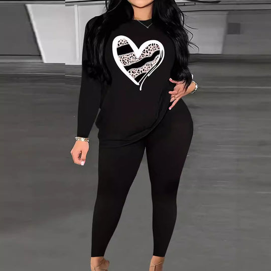 Damen Zweiteiler Lounge-Set mit Herz-Print Sweatshirt und High-Waist Leggings Shop Nory