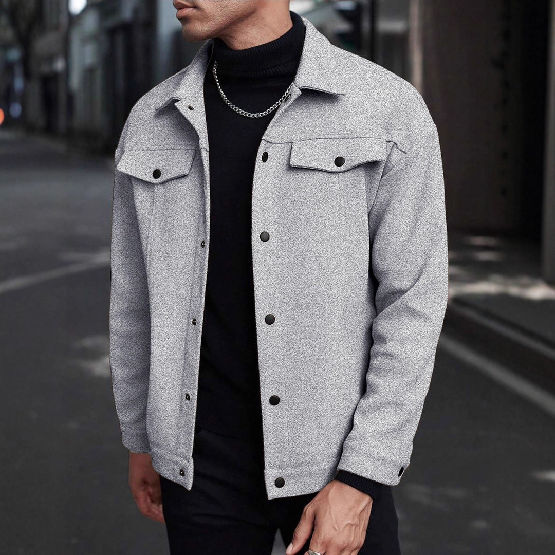 Herren Overshirt-Jacke im Trucker-Stil mit Wollmix-Optik und Druckknöpfen Shop Nory