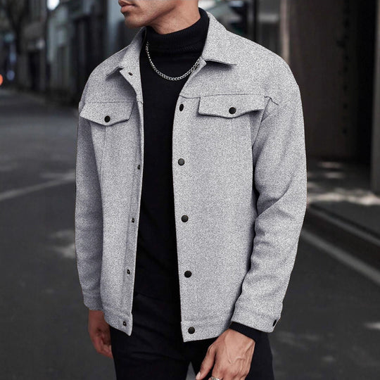 Herren Overshirt-Jacke im Trucker-Stil mit Wollmix-Optik und Druckknöpfen Shop Nory