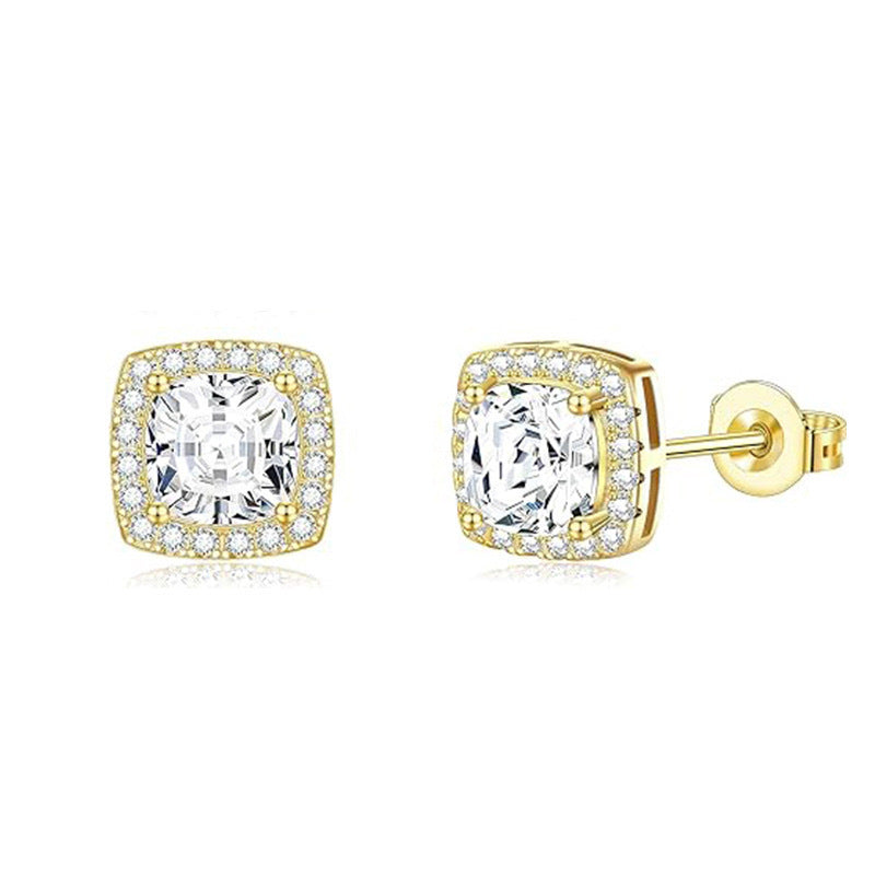Quadratische Princess Schliff Ohrstecker Aus Sterlingsilber mit Funkelnden Zirkonia Steckverschluss