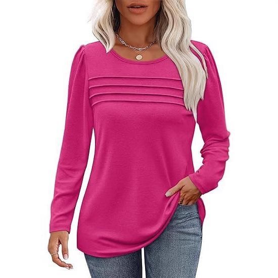 Damen Feines Langarmshirt mit Rundhalsausschnitt, dekorativen Kellerfalten und leicht taillierter A‑Linie Shop Nory
