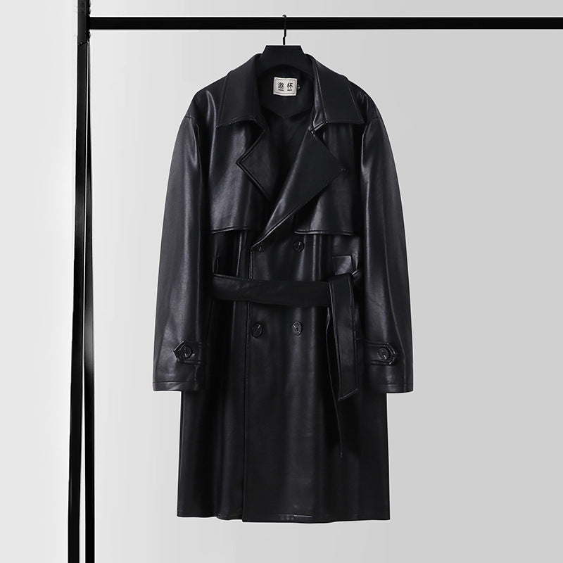 Herren Lederimitat-Trenchcoat mit Doppelreiher, Oversize-Schnitt und Manschettenriegel Shop Nory