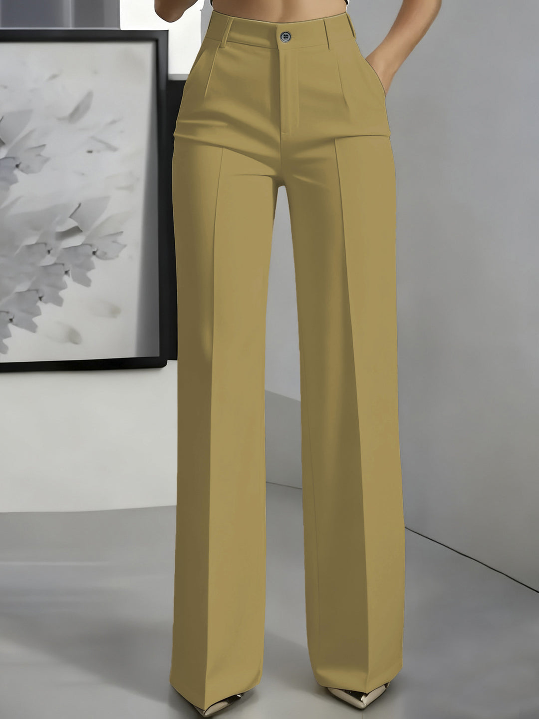 Damen Hochtaillierte Palazzo-Hose mit Bügelfalte und Eingrifftaschen Shop Nory