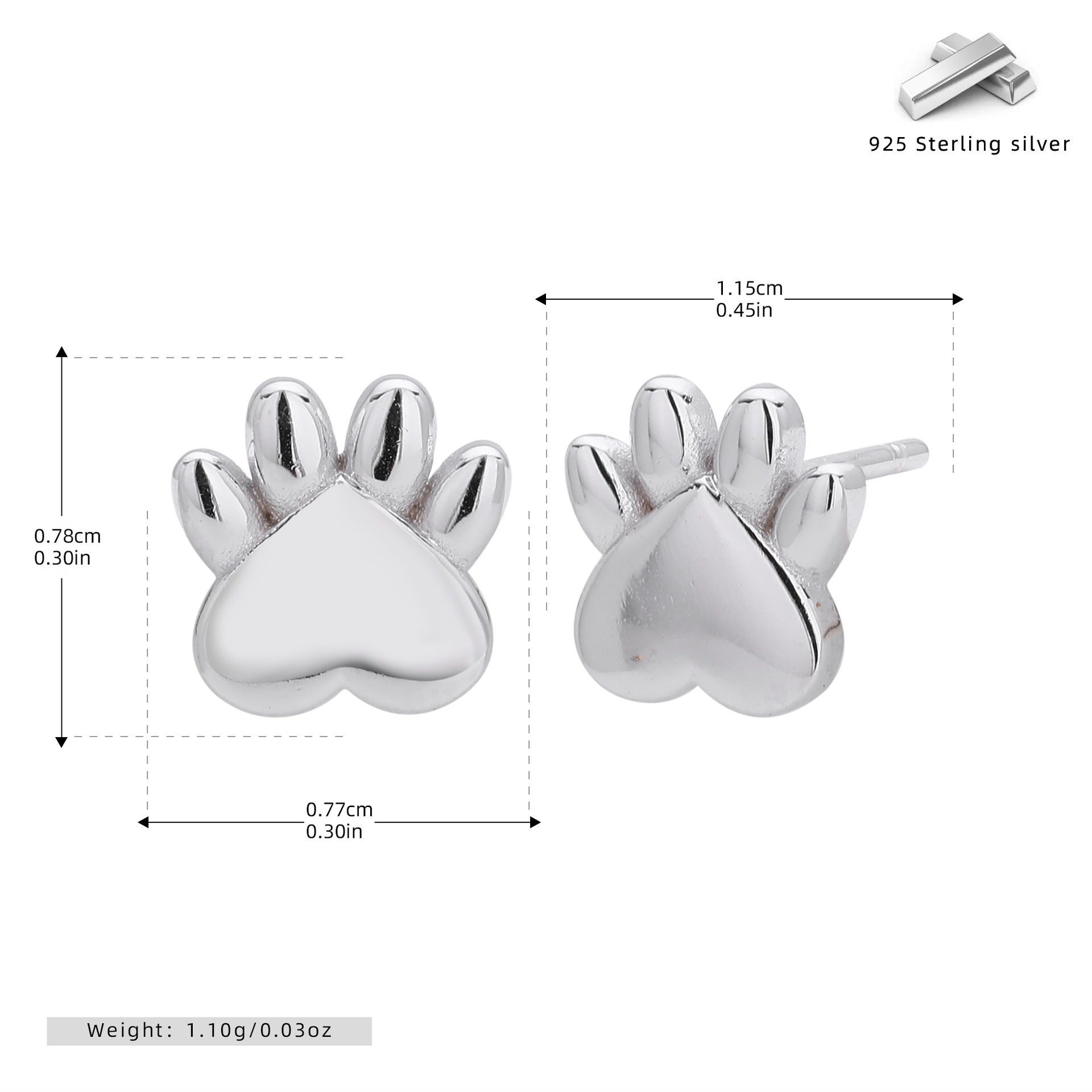 Damen Ohrstecker im kreativen Herz-Pfoten-Design aus 925 Sterlingsilber Shop Nory