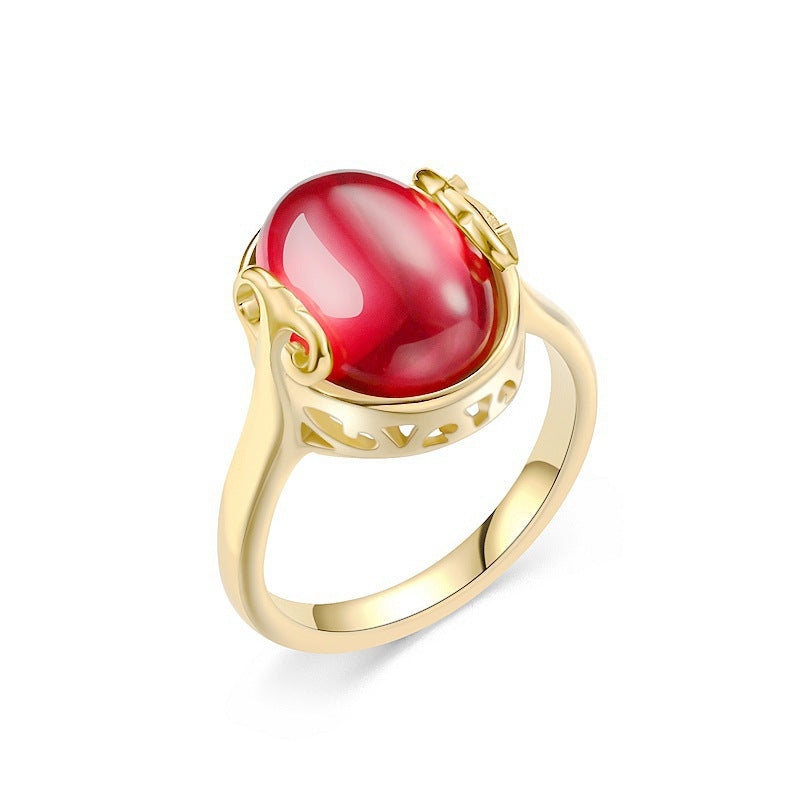 Damen Ring mit elegantem, ovalem rotem Stein und kunstvollem Design Shop Nory