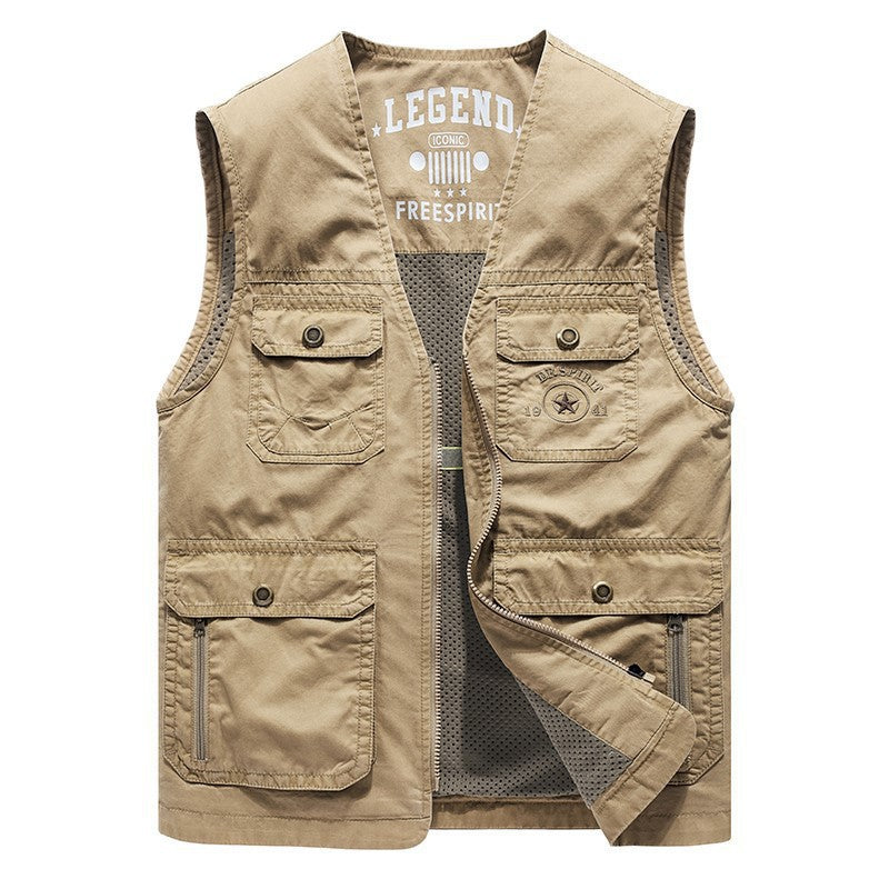 Herren Canvas-Utility-Weste mit Multitaschen und Netzinnenfutter Shop Nory