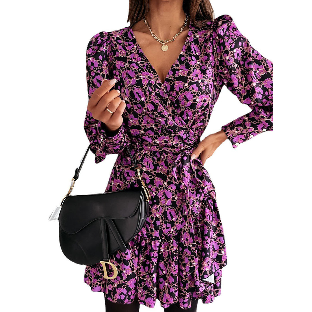 Damen Wickel‑Minikleid mit Balloonärmeln, Taillengürtel & Ziermanschetten Shop Nory
