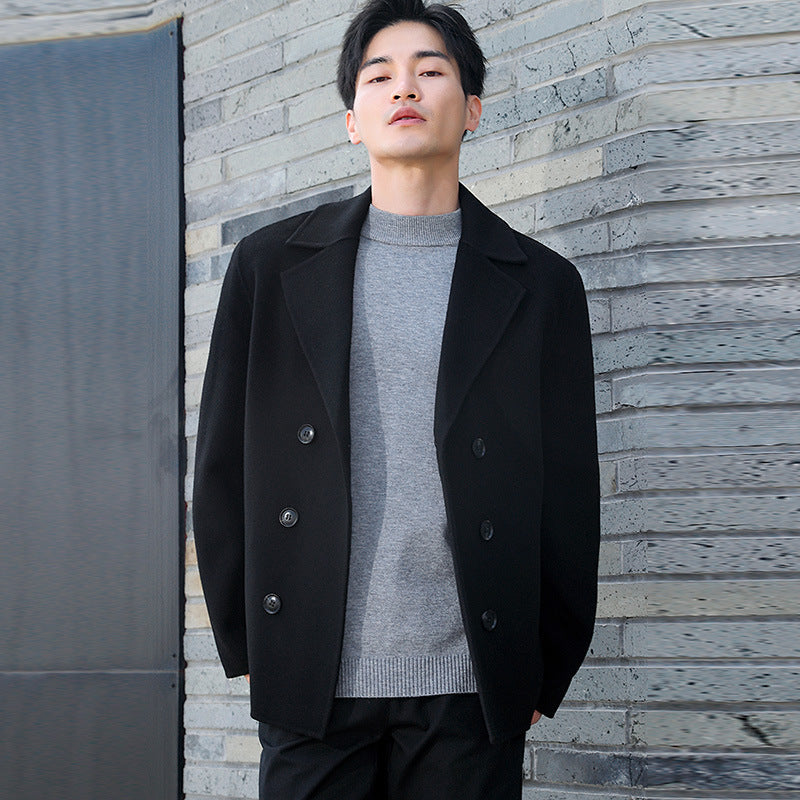 Herren Kurzer Doppelreiher Wollmix-Peacoat mit Reverskragen und Thermofutter Shop Nory