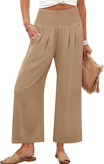 Damen Weite Culotte-Hose mit elastischem Bund und Falten