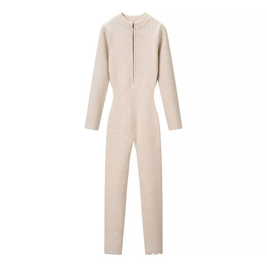 Damen Figurbetonter Strick-Overall mit Stehkragen und Frontreißverschluss Shop Nory