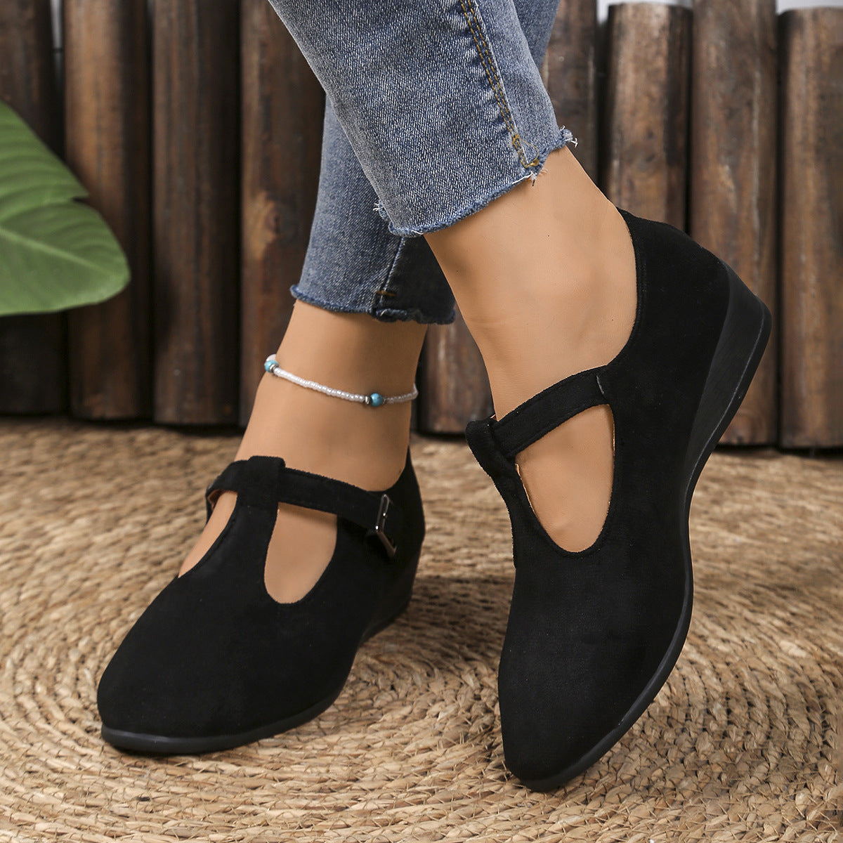 Damen Wedge-Mokassins mit seitlichem Riemen und ergonomischem Fußbett