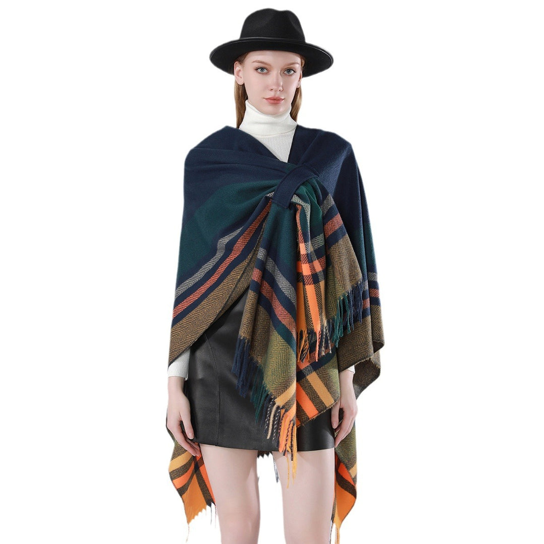 Damen Revers‑Cape aus Wollmischung mit Bindegürtel und Karomuster Shop Nory