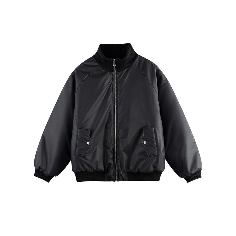 Unisex Boxy-Übergangs-Bomberjacke mit Stehkragen und Pattentaschen Shop Nory