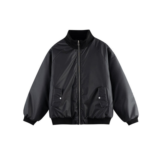 Unisex Boxy-Übergangs-Bomberjacke mit Stehkragen und Pattentaschen Shop Nory