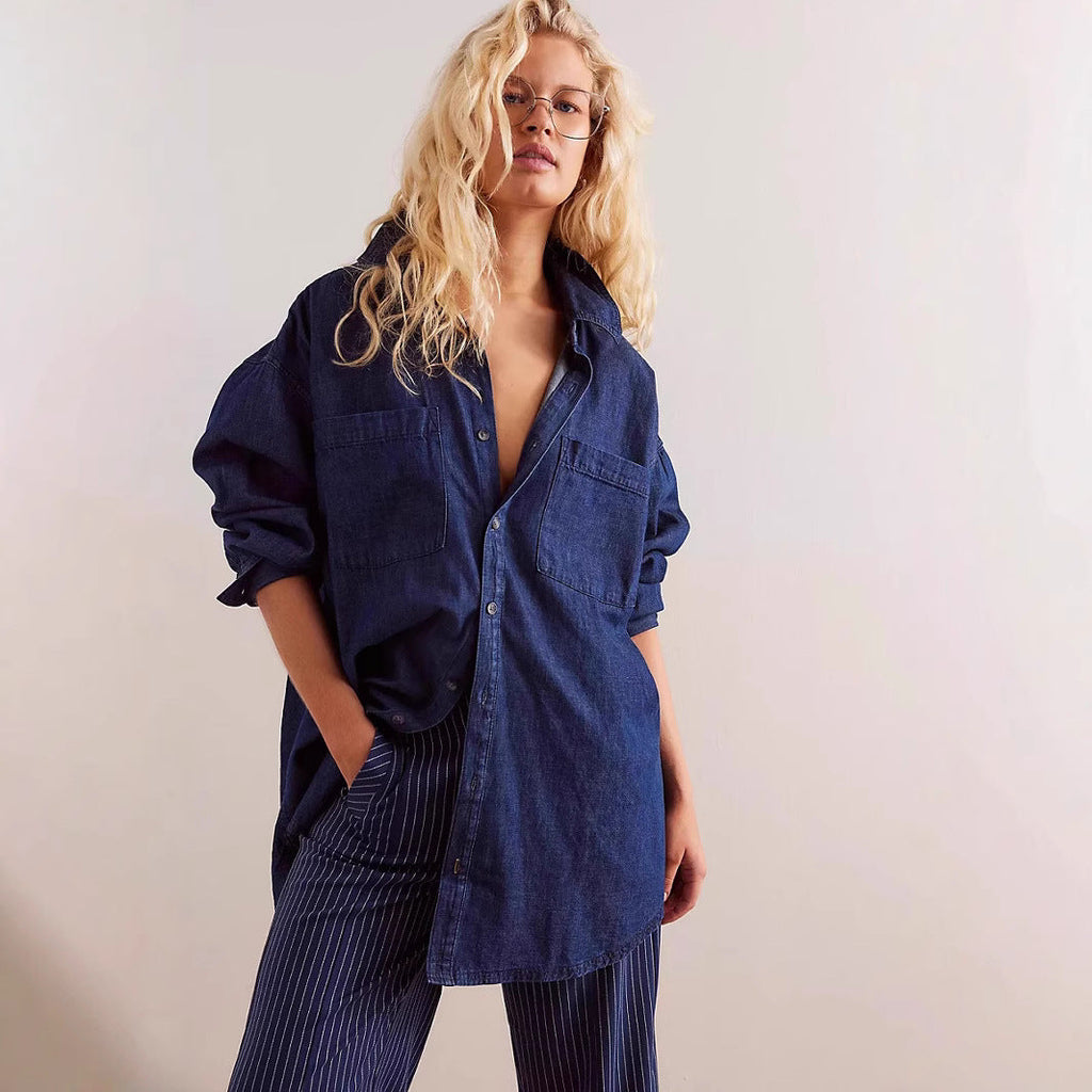 Damen Oversized Jeanshemd mit aufgesetzten Taschen